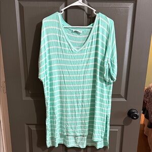 Striped Mint V-Neck Women's Tunic Top